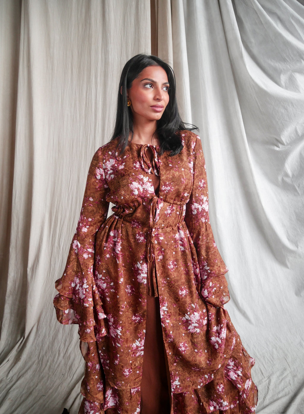 Serene Abaya in Brown Floral