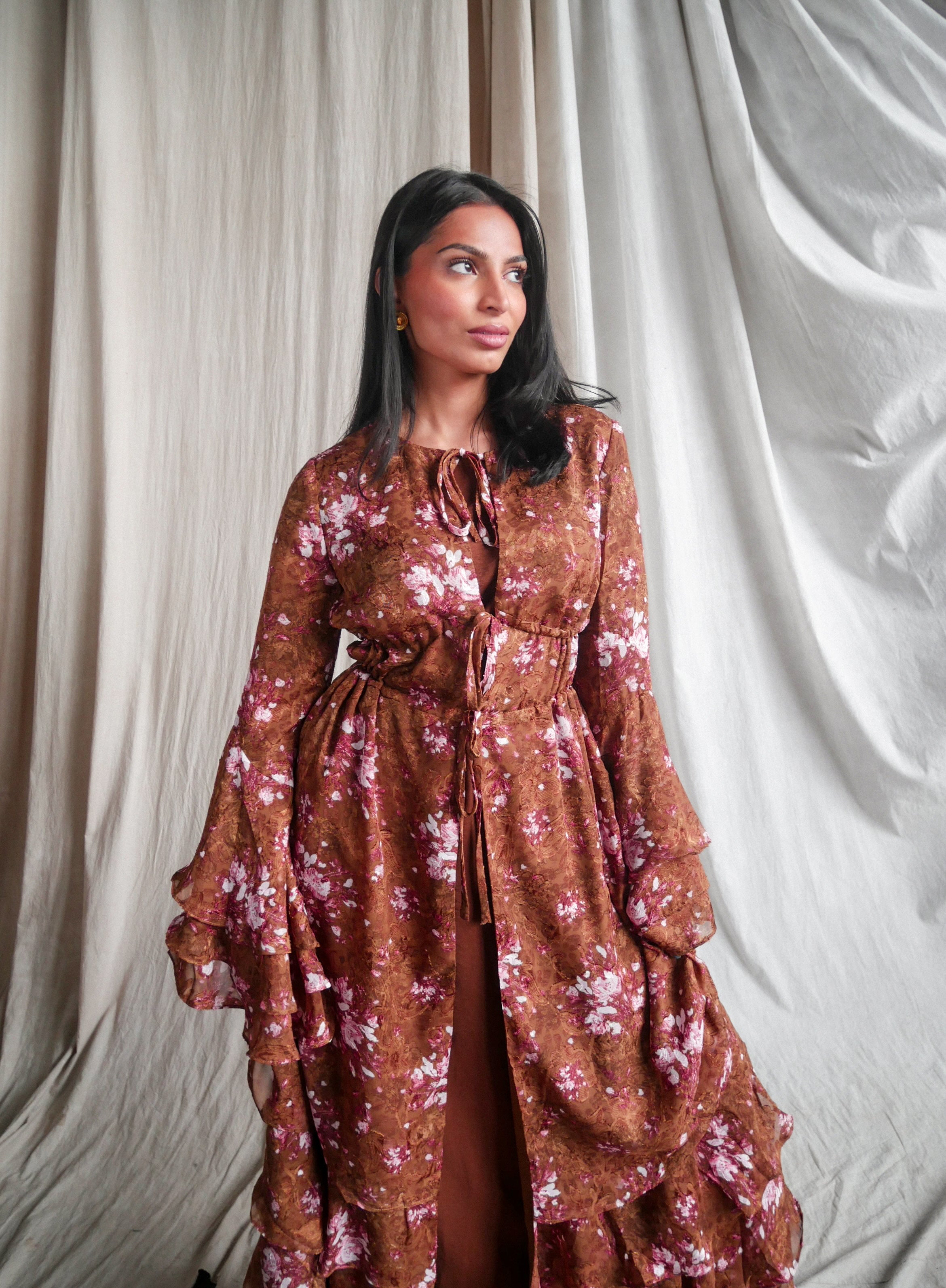 Serene Abaya in Brown Floral
