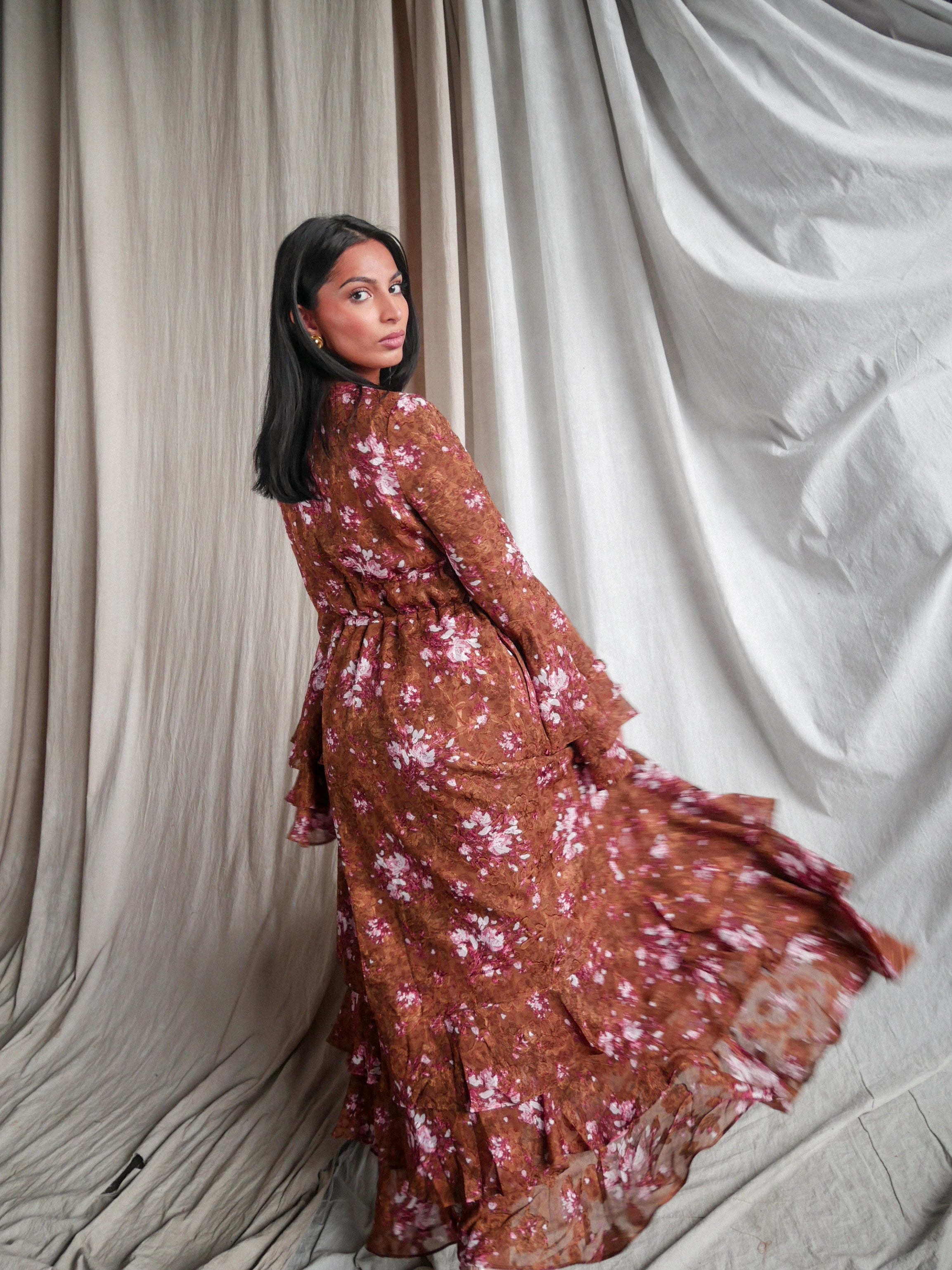 Serene Abaya in Brown Floral